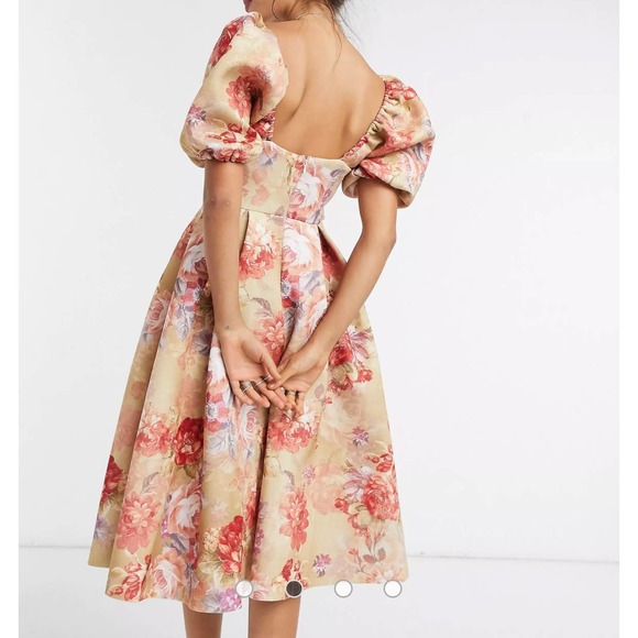 Asos | Garden Party Vintage Cup Prom Midi Floral Puff Sleeve Scuba Dress | 4 - Picture 14 of 14